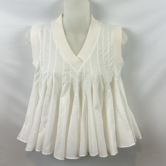 Anthropologie Ashish N Soni Poplin Babydoll Swing White Sleeveless Top Size S - Picture 6 of 14